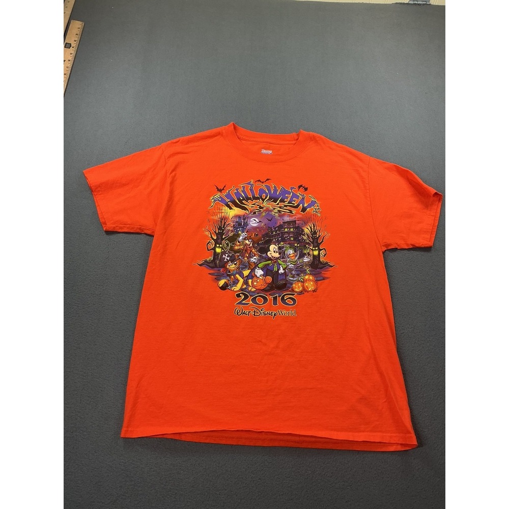 Disney Parks Halloween Shirt Mens Large Orange 2016 Mickey Hanes Beefy-T WDW